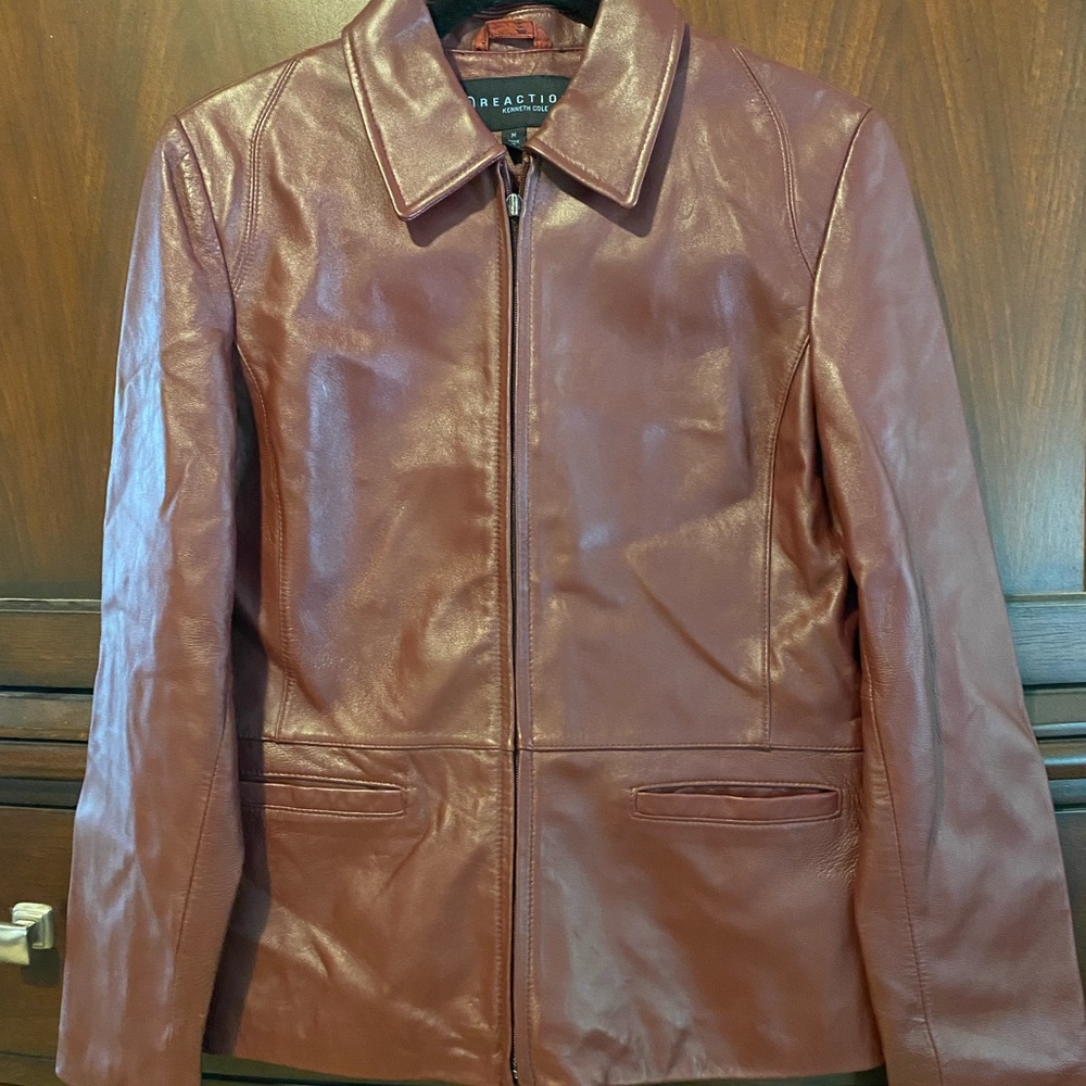 Kenneth Cole Reaction Burgundy Leather Jacket Size M